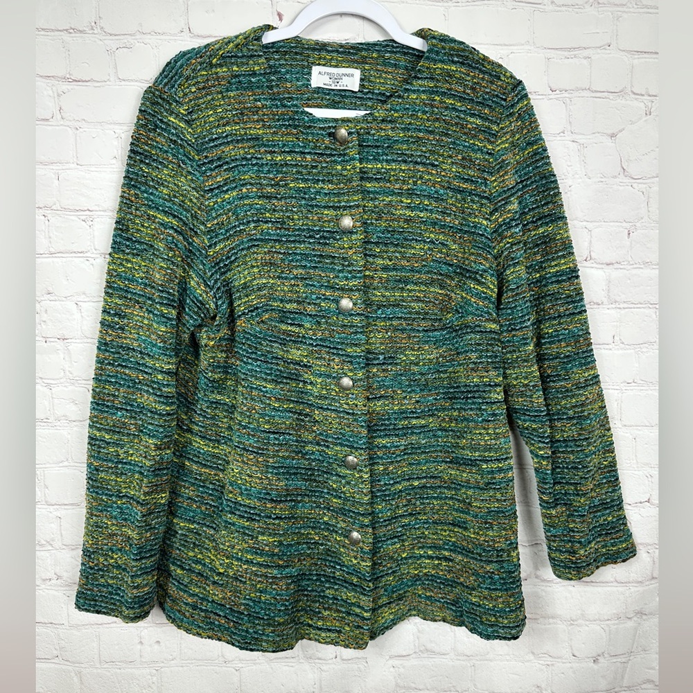 Alfred Dunner green Knit Button Front VTG‎ Cardigan Sweater sz 16W Made in USA